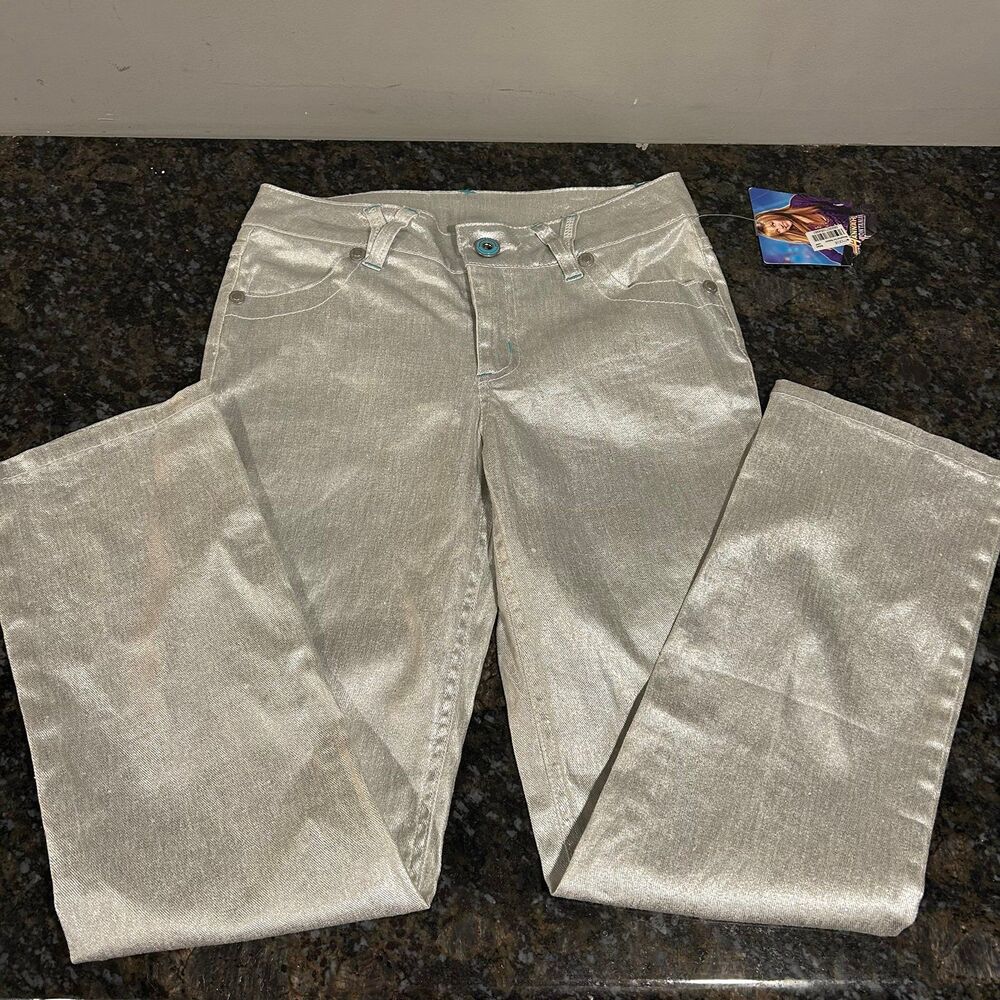 NWT Vintage Hannah Montana Disney Girls Sz 12 Silver Metallic Pants Jeans